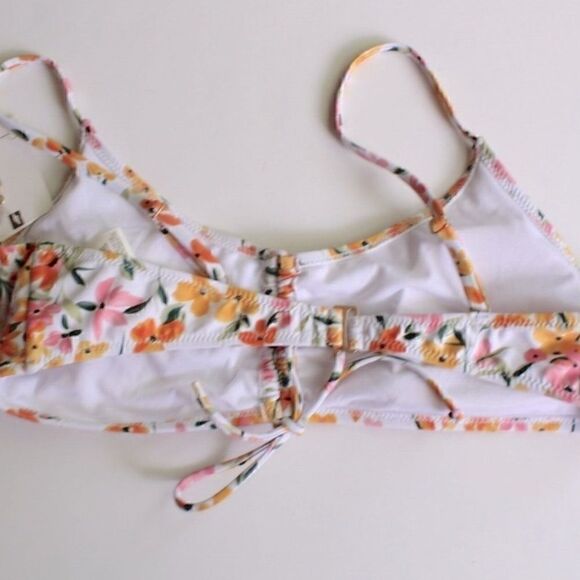 Jessica Simpson Summer Dreaming Ruched Front Top Bikini Sunset Tie Swim NEW L - Picture 7 of 10